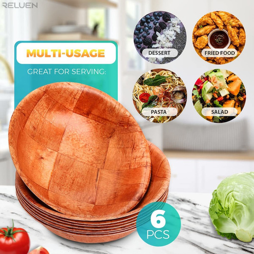 Reluen. Juego De 6 Ensaladeras De Madera