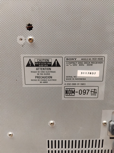 Minicomponente Sony Hcd-xg80 (solo Cd Y Auxiliar) Cerebro Gris 300 W