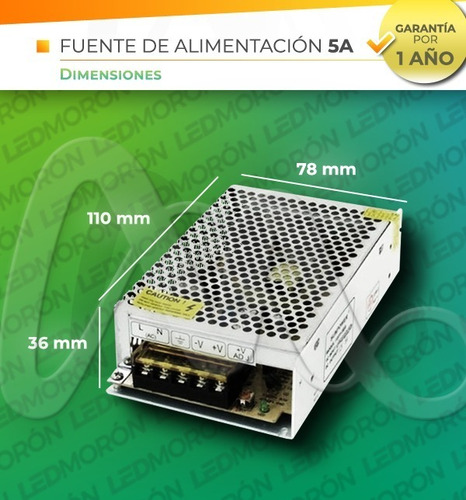 Imagen 3 de 7 de Fuente Switching Metal 12v - 5a Tira Led Cctv Trafo Para Ent