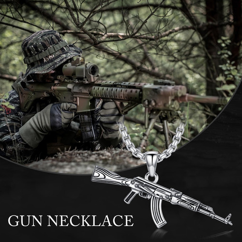 Lattd Gun Necklace Collar Con Colgante De Pistola De Plata D
