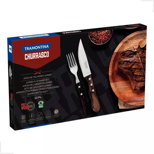 Kit Jogo Churrasco 12 Talheres Garfo Faca Inox Tramontina