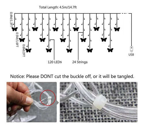 Luzes De Cortina De Borboleta Usb Fairy String Lights (núcle