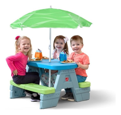 Mesa Banco Plegable Infantil Interior Ext Jardín Sombrilla Multicolor