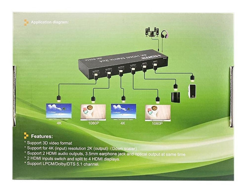 Matrix Hdmi 2x4 2 Entradas Para 4 Saídas 2k-4k