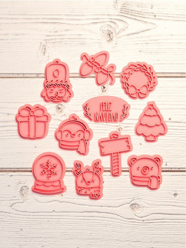 Set De Stamp Navidad Regalo Pino Oso Estampadores Lettering 