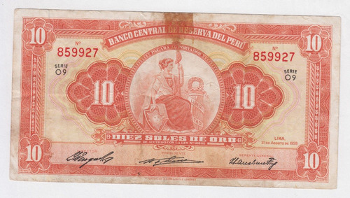 Billete Perú 10 Soles 1958 Waterlow & Sons Escaso (c85)