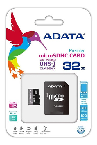 Memoria Micro Sd 32gb Clase10 Cel Camara Tablet Adata Backup