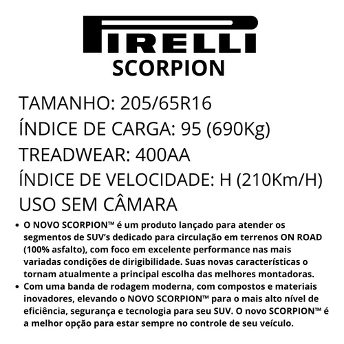 Pneu 205/65r16 95h Scorpion Pirelli Aro 16