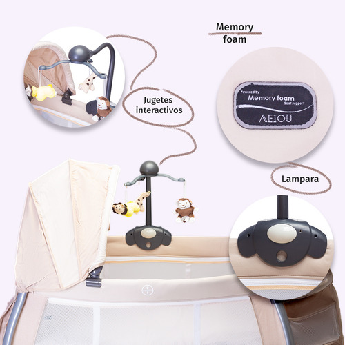 Cuna Corral Para Bebé Aeiou C96-a Con Colchón Memory Foam