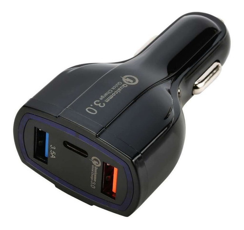 Cargador Auto Celular Doble Usb 3.5 + Tipo C Carga Rapida 