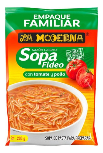 3 Pza Sopa De Fideo La Moderna Con Tomate Y Sabor Pollo 200