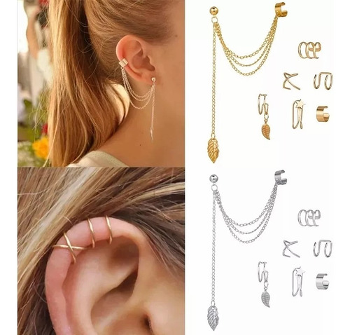 7 Clips D Oreja Aretes Trepadore Aretes Largos No Percing