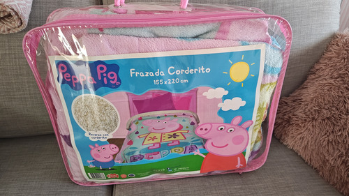 Frazada Con Corderito Peppa Pig!! Especial Otoño Invierno!! Rosa Claro Peppa Pig (Usado)