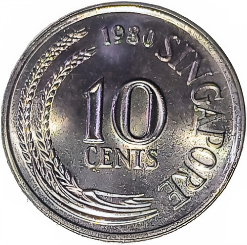 Moneda De Singapur 10 Cents. 1980 Caballito De Mar Unc