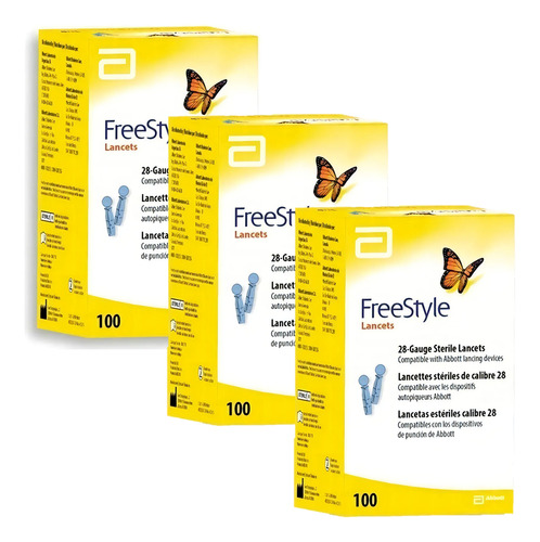 Lancetas Freestyle Abbott - 3 Cajas (100 C/u) Amarillo
