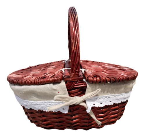 Cesta De Picnic De Mimbre, Cesta De 35x25x16cm Tela Marrón