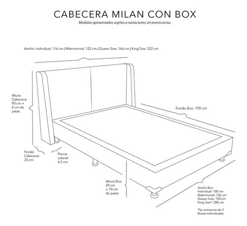 Cabecera Queen Size Dicasa Milan + Box Dicasa Bless Gris
