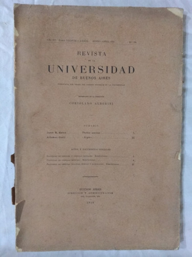 Revista De La Universidad De Buenos Aires 1918 Selva Corti