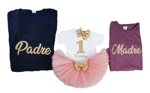 Duo Playeras Papás Con Tutu De Bebe Palo De Rosa Y Glitter