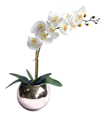 Arranjo De Orquídea Artificial Branca 3d No Vaso Prateado | Parcelamento  sem juros