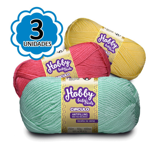 Imagem 1 de 2 de Kit 3 Lã Fio Hobby Baby E Kids Círculo 100g 250m