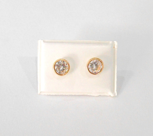 Aros De Oro 18k Circulares Con Piedra Blanca 1,3gr 