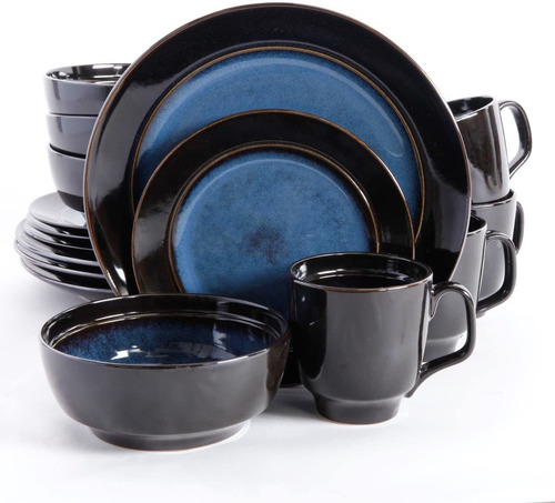 Vajilla Ceramica Cocina 16pzs Plato Taza Negro Bella Gibson 