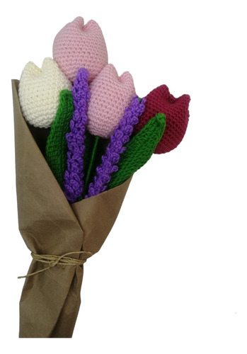 Ramo De Flores, Tulipanes Y Lavandas Tejidas A Crochet