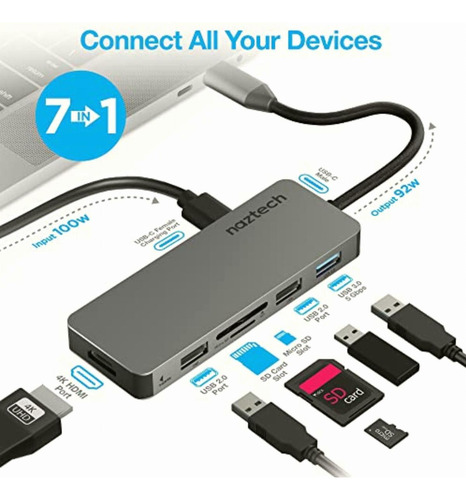 Naztech Maxdrive7 Universal Usb-c Adapter Hub Space Grey