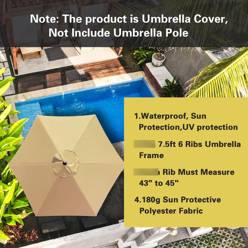 Toldo De Repuesto Para Sombrilla De Patio 2.3 M Con 6 Varill