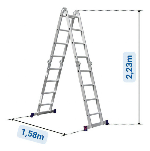 Escada Aluminio Articulada 4x4 Multifuncional Cavalete Cor Alumínio