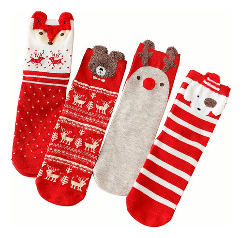 4 Pares Calcetines Navideños+ Caja De Regalo Exquisita