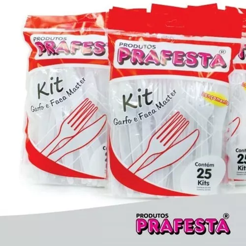 Kit Refeição Reforçado Garfo + Faca Sachê Embalados Branco Maxplastic - 500  Pares (CX10x50)