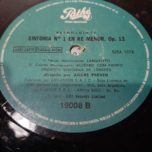 Sin Tapa Disco Previn Orq Londres Rachmaninov Sinfonia 1 Cl0