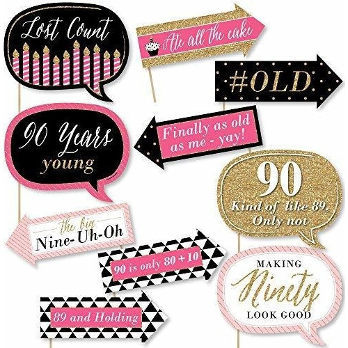 Big Dot Of Happiness Funny Chic 90th Birthday - Rosa, Negro