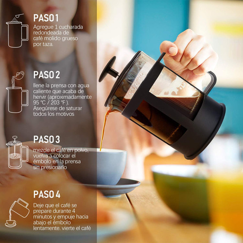 Cafetera Prensa Francesa 850ml 6 Tazas Para Café Y Té