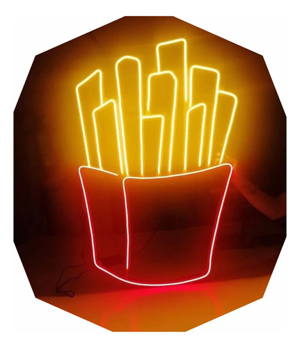 Cartel Cono Papas Fritas En Neón Led / Deco / Comercios