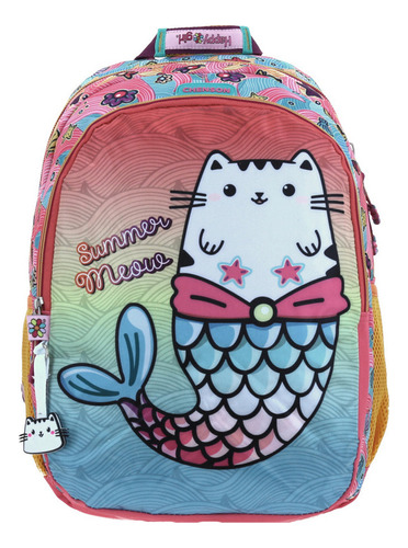 Mochila Happy Girl Gato Sirena Summer Meow Estampado Rosa Primaria Chenson 