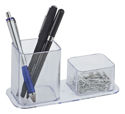 Porta Canetas E Clips Duplo Dellocolor Cor Cristal