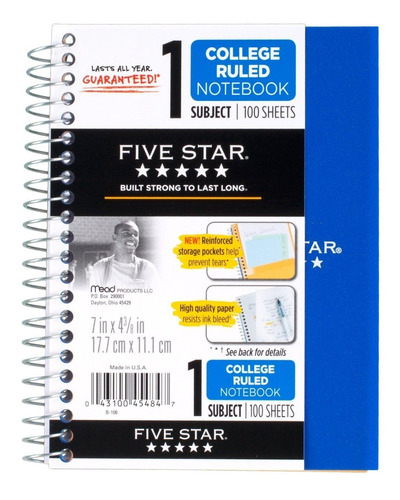 Paquete De 6 Cuadernos Personales Mead Five Star, 7 X 4 3/8