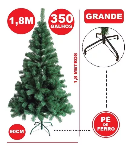 Árvore De Natal Pinheiro Grande Tradicional 350 Galhos 1,80m - Escorrega o  Preço