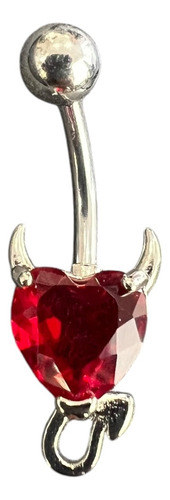 1 Piercing Para Ombligo Acero Inoxidable Corazón Rojo Diablo Dije Corazón Con Cuernos Y Cola