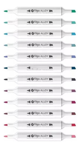 Caja X 12 Marcadores Filgo Alloy Sketch Doble Punta Tonos Frios