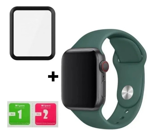 Pulseira + Pelícu 3d Para Apple Watch 38mm 40mm 42mm 44mm Sm Cor Verde-escuro Largura 38 mm