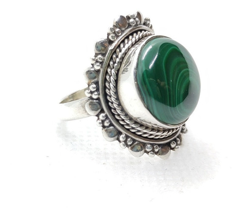 Anillo Malaquita Verde Plata 925 Sellada Hermoso! Art518