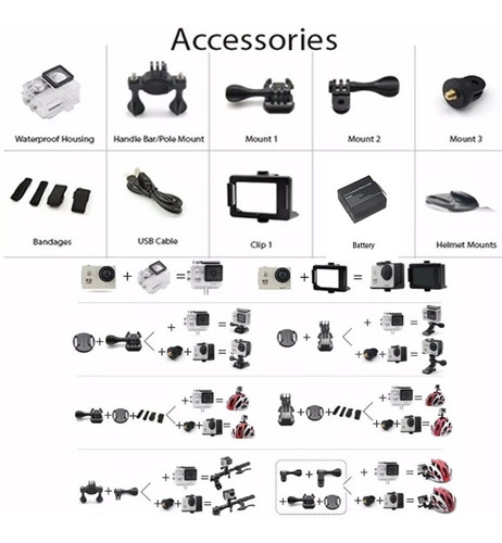 Imagen 7 de 10 de Camara Deportiva Sumergible Video Filmadora Full Hd Con Lcd + Accesorios