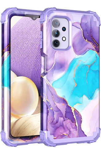 Funda Para Samsung Galaxy A32 5g - Marmol Violeta/celeste