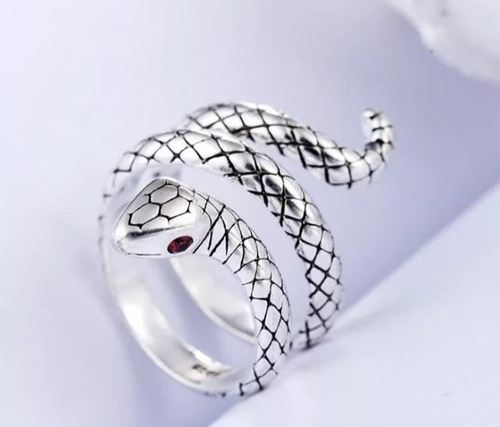 Imagen 2 de 4 de Anillo Serpiente Ajustable Enchapado En Plata