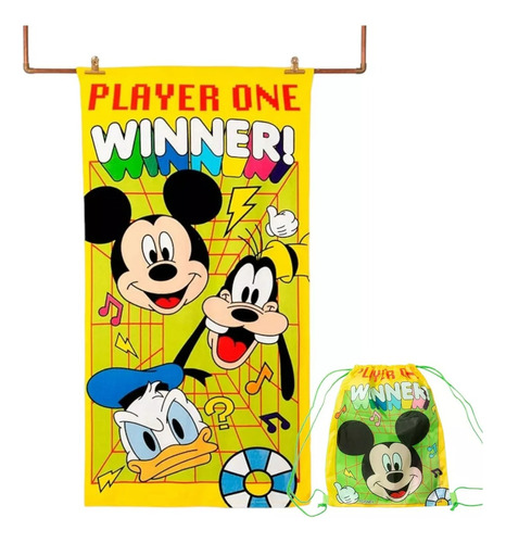 Toalla Playa + Bolso Morral Cordel Diseños Disney Marvel Color Mickey Player Tm