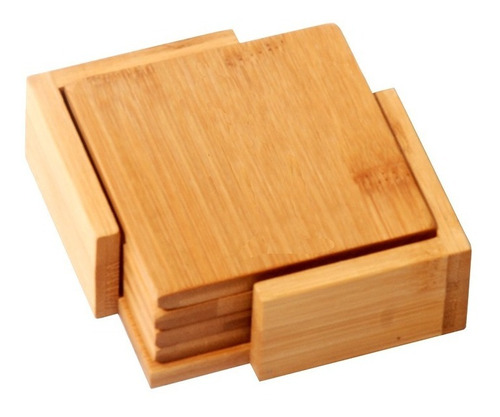 Posavasos De Madera Natural Bambu 10x10 Cm X4 Unid. 